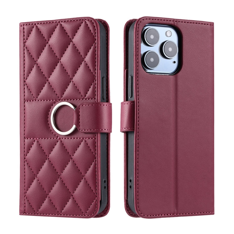 Ring Buckle Rhombic Leather Phone Case, For iPhone 16e, For iPhone 16 Pro Max, For iPhone 16 Pro, For iPhone 16 Plus, For iPhone 16, For iPhone 15 Pro Max