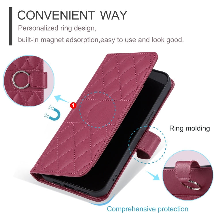 Ring Buckle Rhombic Leather Phone Case, For iPhone 15 Pro, For iPhone 15 Plus, For iPhone 15, For iPhone 14 Plus, For iPhone 14 / 13, For iPhone 14 Pro