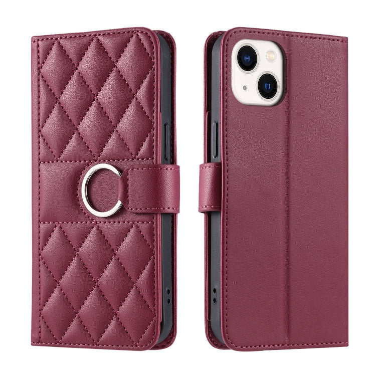 Ring Buckle Rhombic Leather Phone Case, For iPhone 15 Pro, For iPhone 15 Plus, For iPhone 15, For iPhone 14 Plus, For iPhone 14 / 13, For iPhone 14 Pro