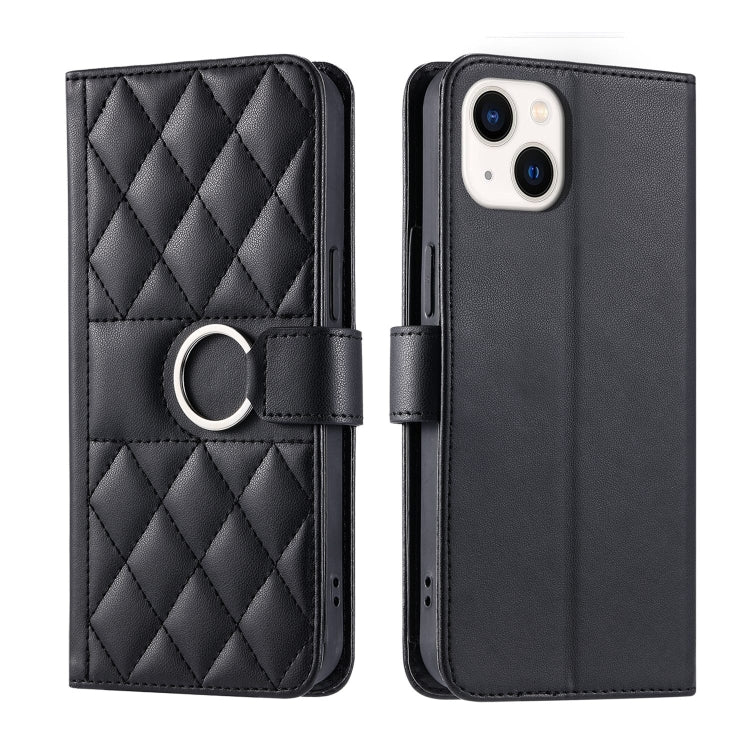 Ring Buckle Rhombic Leather Phone Case, For iPhone 15 Pro, For iPhone 15 Plus, For iPhone 15, For iPhone 14 Plus, For iPhone 14 / 13, For iPhone 14 Pro