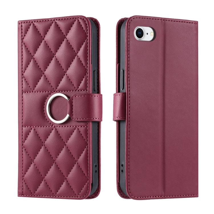 Ring Buckle Rhombic Leather Phone Case, For iPhone 14 Pro Max, For iPhone 7 / 8 / SE 2022, For iPhone 13 Pro Max, For iPhone 13 Pro, For iPhone 13 mini, For iPhone 12 / 12 Pro