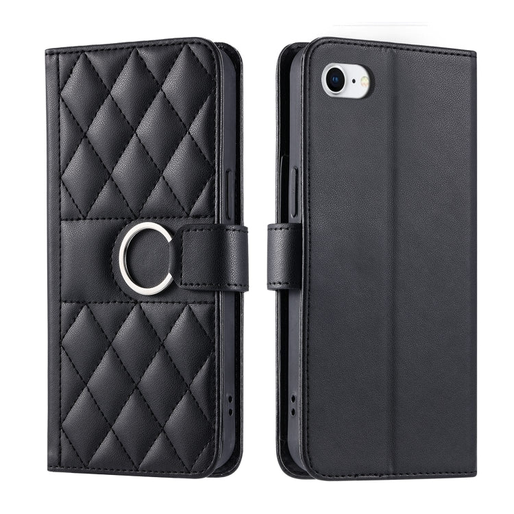 Ring Buckle Rhombic Leather Phone Case, For iPhone 14 Pro Max, For iPhone 7 / 8 / SE 2022, For iPhone 13 Pro Max, For iPhone 13 Pro, For iPhone 13 mini, For iPhone 12 / 12 Pro