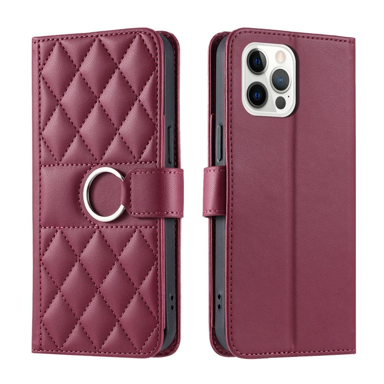 Ring Buckle Rhombic Leather Phone Case, For iPhone 14 Pro Max, For iPhone 7 / 8 / SE 2022, For iPhone 13 Pro Max, For iPhone 13 Pro, For iPhone 13 mini, For iPhone 12 / 12 Pro