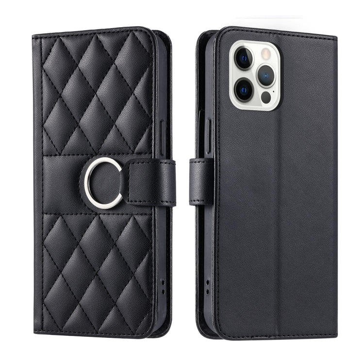 Ring Buckle Rhombic Leather Phone Case, For iPhone 14 Pro Max, For iPhone 7 / 8 / SE 2022, For iPhone 13 Pro Max, For iPhone 13 Pro, For iPhone 13 mini, For iPhone 12 / 12 Pro