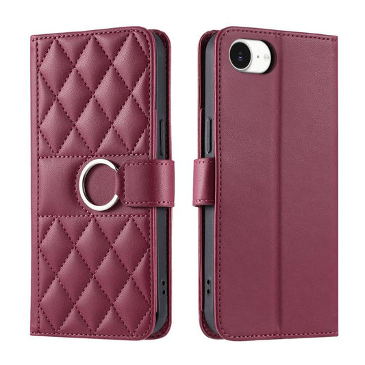 Ring Buckle Rhombic Leather Phone Case, For iPhone 16e, For iPhone 16 Pro Max, For iPhone 16 Pro, For iPhone 16 Plus, For iPhone 16, For iPhone 15 Pro Max