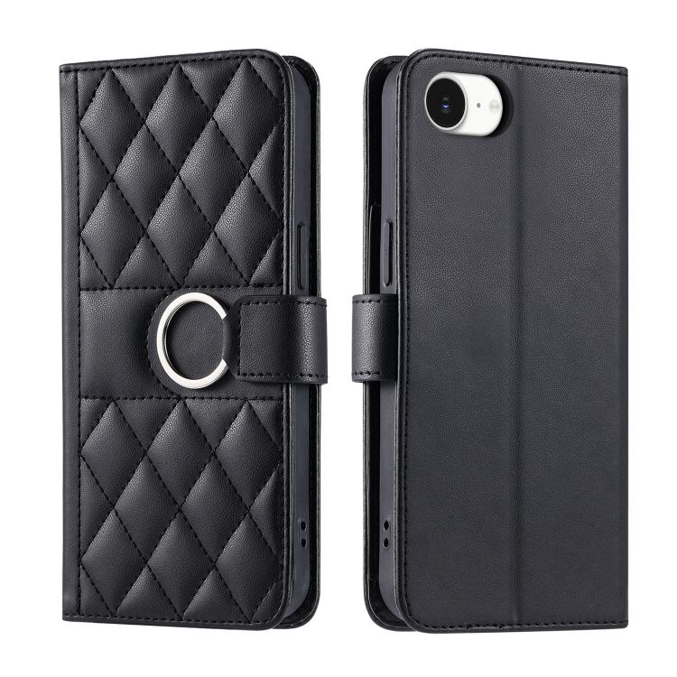 Ring Buckle Rhombic Leather Phone Case, For iPhone 16e, For iPhone 16 Pro Max, For iPhone 16 Pro, For iPhone 16 Plus, For iPhone 16, For iPhone 15 Pro Max