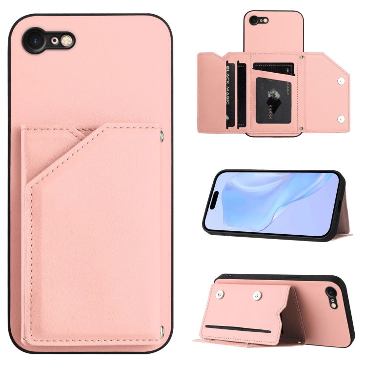 Skin Feel Four Card Slots Phone Case with Wrist Strap, For iPhone 14 Pro, For iPhone 14 Pro Max, For iPhone 7 / 8 / SE 2020 2022, For iPhone 13 Pro Max, For iPhone 13 Pro