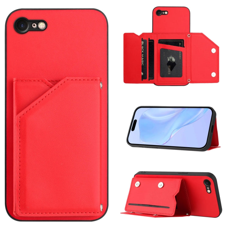 Skin Feel Four Card Slots Phone Case with Wrist Strap, For iPhone 14 Pro, For iPhone 14 Pro Max, For iPhone 7 / 8 / SE 2020 2022, For iPhone 13 Pro Max, For iPhone 13 Pro