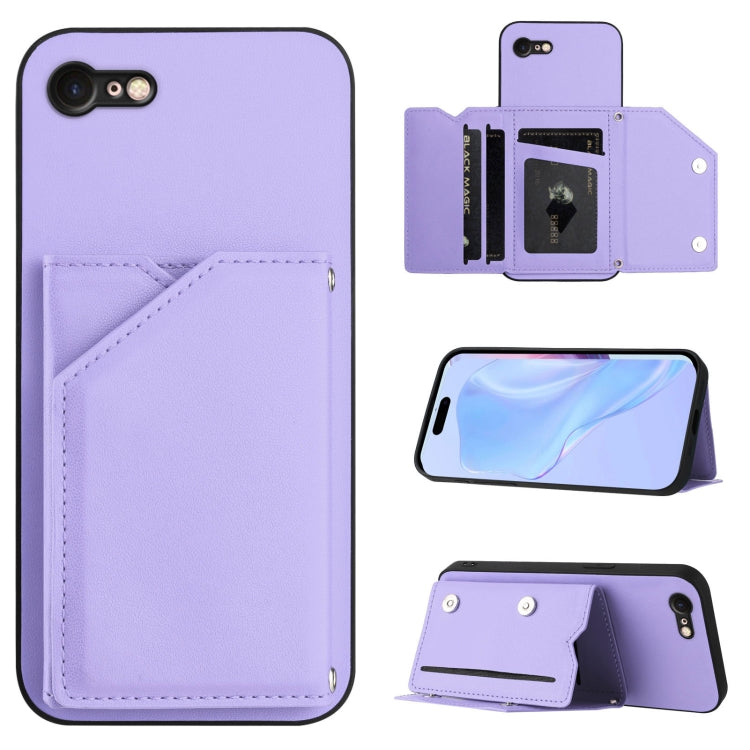 Skin Feel Four Card Slots Phone Case with Wrist Strap, For iPhone 14 Pro, For iPhone 14 Pro Max, For iPhone 7 / 8 / SE 2020 2022, For iPhone 13 Pro Max, For iPhone 13 Pro