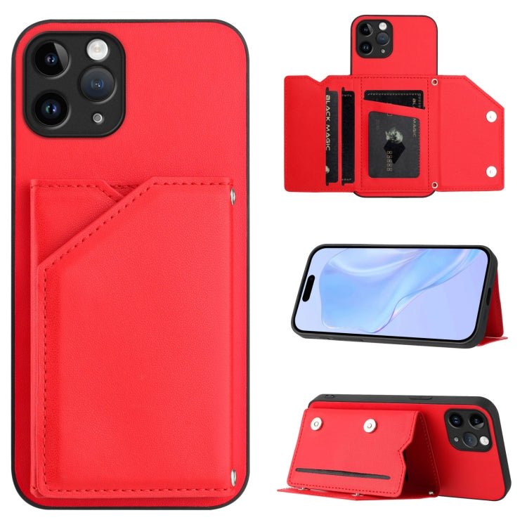 Skin Feel Four Card Slots Phone Case with Wrist Strap, For iPhone 12 mini, For iPhone 11 Pro Max, For iPhone 11, For iPhone 11 Pro, For iPhone X / XS