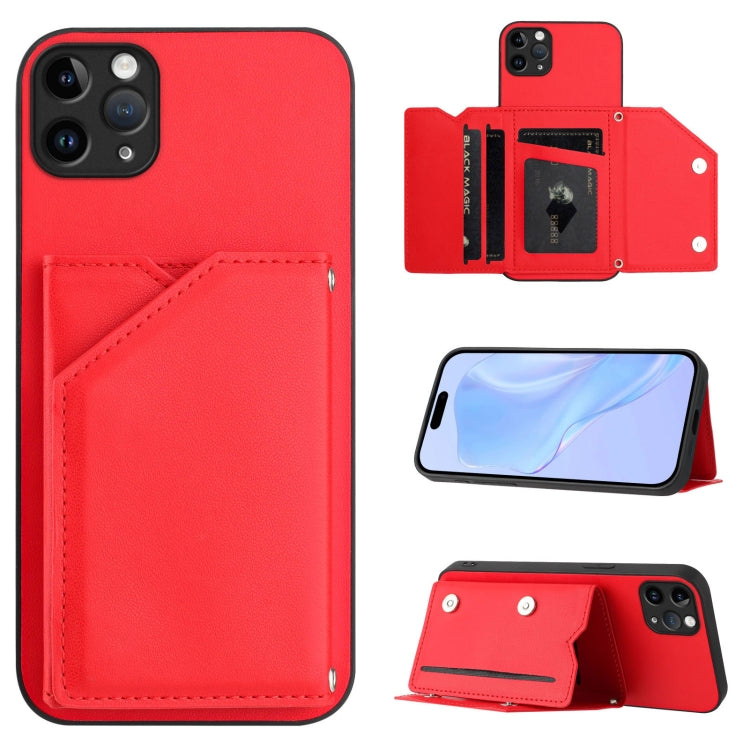 Skin Feel Four Card Slots Phone Case with Wrist Strap, For iPhone 12 mini, For iPhone 11 Pro Max, For iPhone 11, For iPhone 11 Pro, For iPhone X / XS