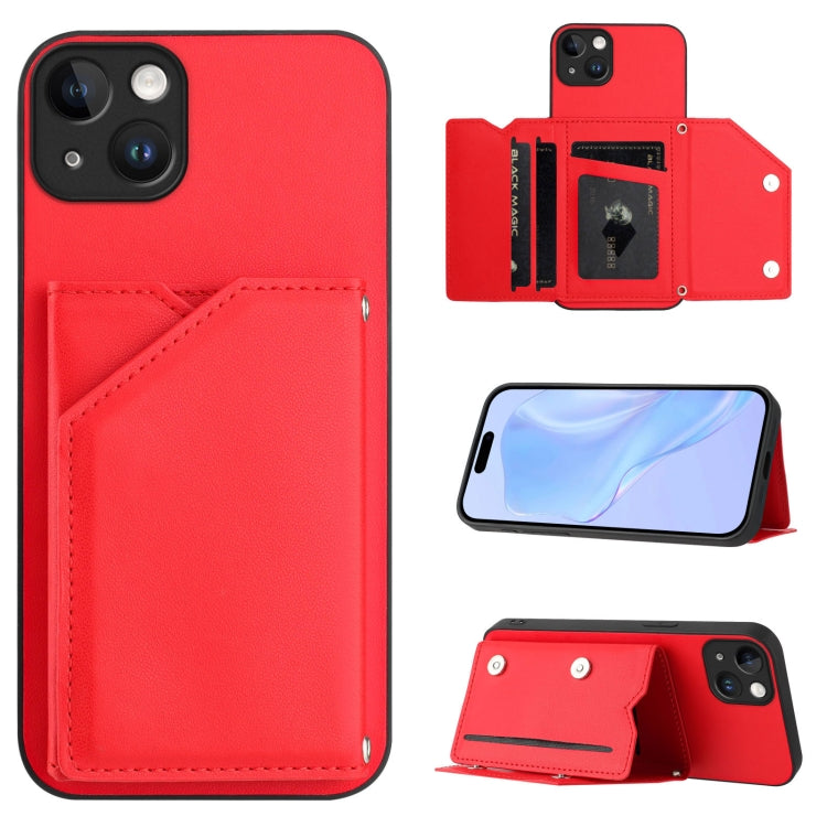 Skin Feel Four Card Slots Phone Case with Wrist Strap, For iPhone 15 Pro, For iPhone 15 Plus, For iPhone 15, For iPhone 14 Plus, For iPhone 14