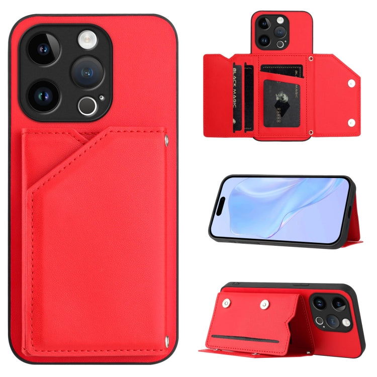 Skin Feel Four Card Slots Phone Case with Wrist Strap, For iPhone 15 Pro, For iPhone 15 Plus, For iPhone 15, For iPhone 14 Plus, For iPhone 14