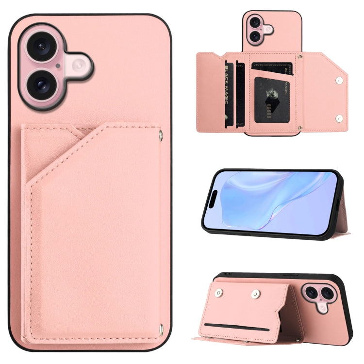 Skin Feel Four Card Slots Phone Case with Wrist Strap, For iPhone 16 Pro Max, For iPhone 16 Pro, For iPhone 16 Plus, For iPhone 16, For iPhone 15 Pro Max