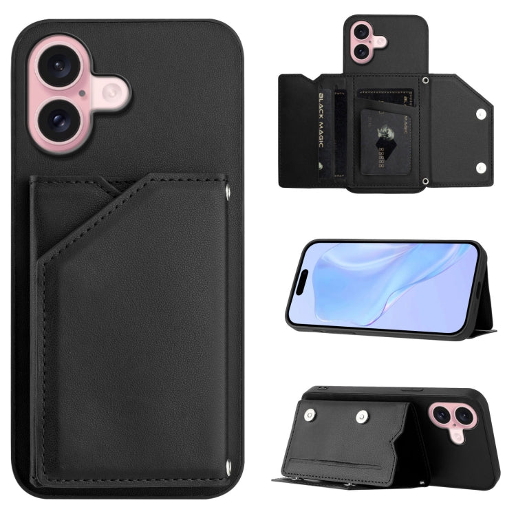 Skin Feel Four Card Slots Phone Case with Wrist Strap, For iPhone 16 Pro Max, For iPhone 16 Pro, For iPhone 16 Plus, For iPhone 16, For iPhone 15 Pro Max