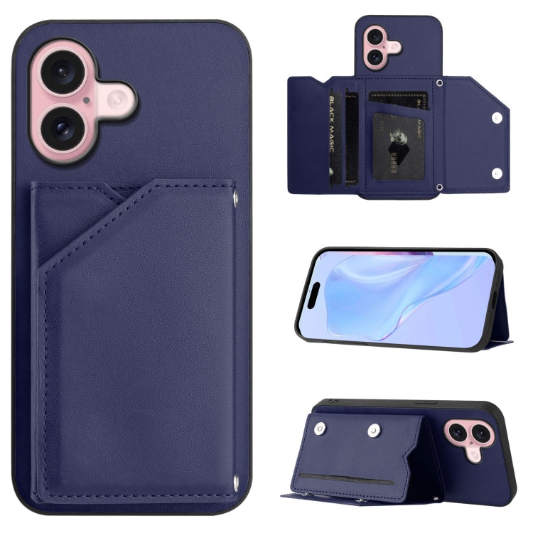 Skin Feel Four Card Slots Phone Case with Wrist Strap, For iPhone 16 Pro Max, For iPhone 16 Pro, For iPhone 16 Plus, For iPhone 16, For iPhone 15 Pro Max