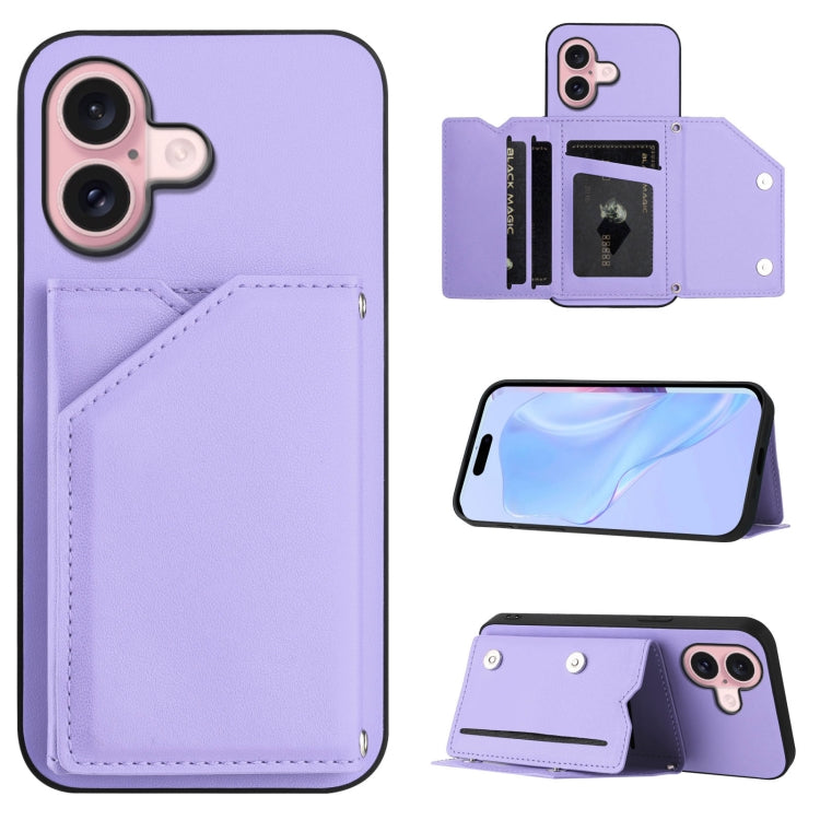 Skin Feel Four Card Slots Phone Case with Wrist Strap, For iPhone 16 Pro Max, For iPhone 16 Pro, For iPhone 16 Plus, For iPhone 16, For iPhone 15 Pro Max