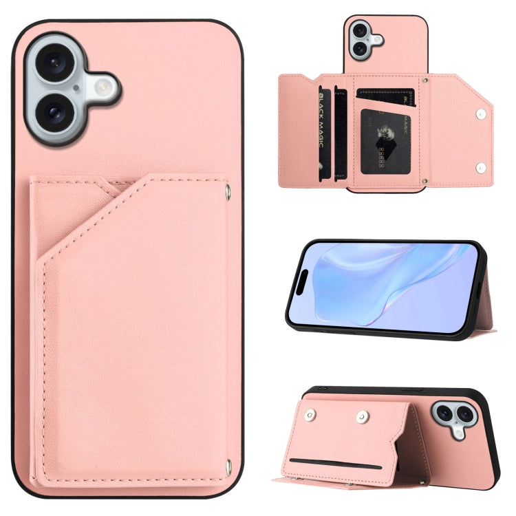 Skin Feel Four Card Slots Phone Case with Wrist Strap, For iPhone 16 Pro Max, For iPhone 16 Pro, For iPhone 16 Plus, For iPhone 16, For iPhone 15 Pro Max