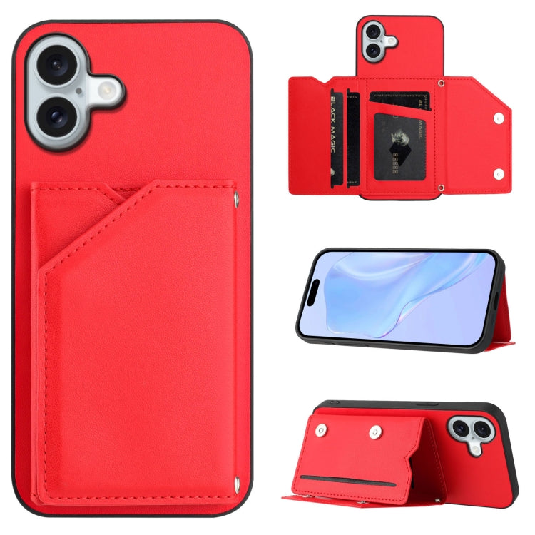 Skin Feel Four Card Slots Phone Case with Wrist Strap, For iPhone 16 Pro Max, For iPhone 16 Pro, For iPhone 16 Plus, For iPhone 16, For iPhone 15 Pro Max