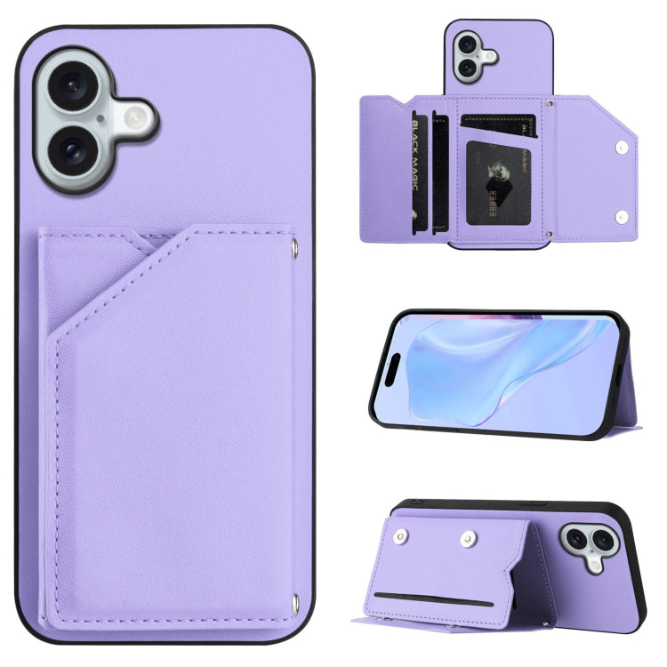 Skin Feel Four Card Slots Phone Case with Wrist Strap, For iPhone 16 Pro Max, For iPhone 16 Pro, For iPhone 16 Plus, For iPhone 16, For iPhone 15 Pro Max