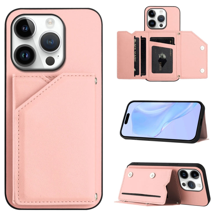 Skin Feel Four Card Slots Phone Case with Wrist Strap, For iPhone 16 Pro Max, For iPhone 16 Pro, For iPhone 16 Plus, For iPhone 16, For iPhone 15 Pro Max