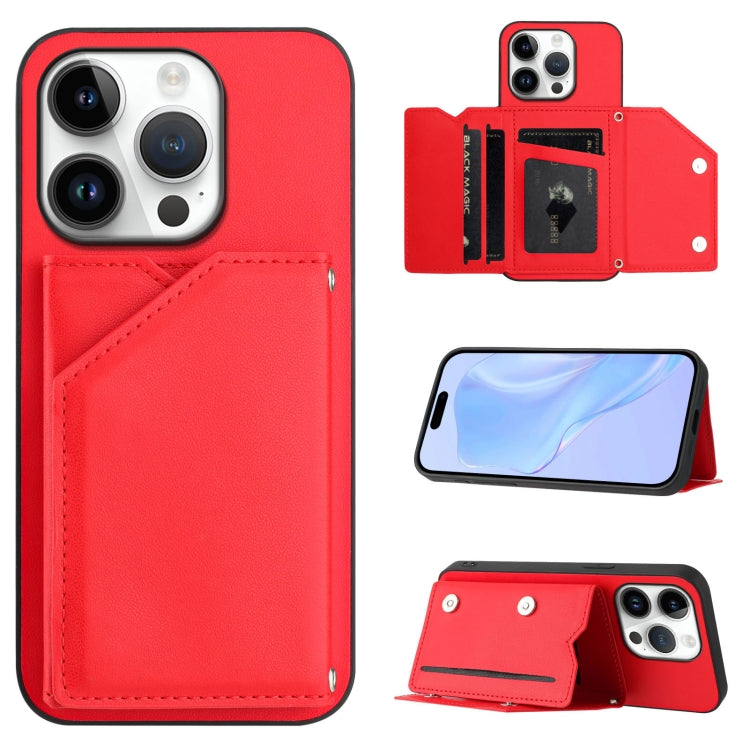 Skin Feel Four Card Slots Phone Case with Wrist Strap, For iPhone 16 Pro Max, For iPhone 16 Pro, For iPhone 16 Plus, For iPhone 16, For iPhone 15 Pro Max