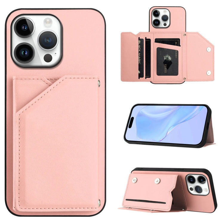 Skin Feel Four Card Slots Phone Case with Wrist Strap, For iPhone 16 Pro Max, For iPhone 16 Pro, For iPhone 16 Plus, For iPhone 16, For iPhone 15 Pro Max