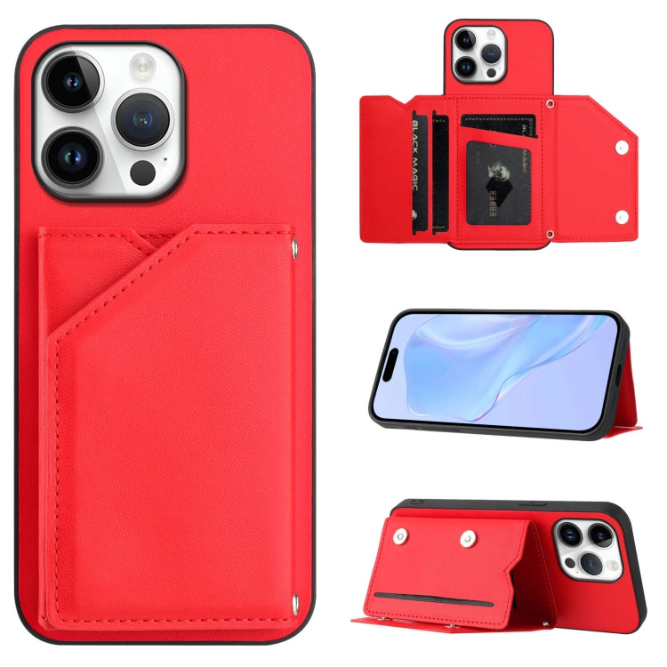 Skin Feel Four Card Slots Phone Case with Wrist Strap, For iPhone 16 Pro Max, For iPhone 16 Pro, For iPhone 16 Plus, For iPhone 16, For iPhone 15 Pro Max