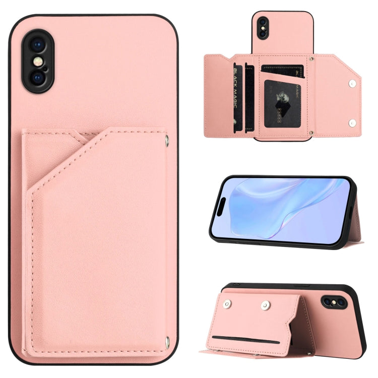 Skin Feel Four Card Slots Phone Case with Wrist Strap, For iPhone 12 mini, For iPhone 11 Pro Max, For iPhone 11, For iPhone 11 Pro, For iPhone X / XS