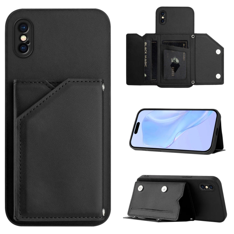 Skin Feel Four Card Slots Phone Case with Wrist Strap, For iPhone 12 mini, For iPhone 11 Pro Max, For iPhone 11, For iPhone 11 Pro, For iPhone X / XS