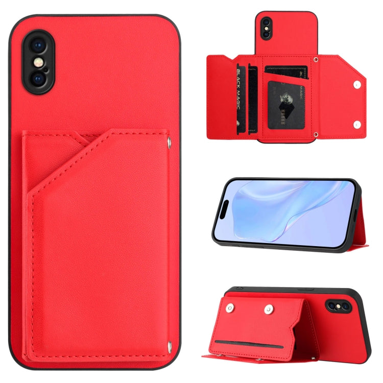 Skin Feel Four Card Slots Phone Case with Wrist Strap, For iPhone 12 mini, For iPhone 11 Pro Max, For iPhone 11, For iPhone 11 Pro, For iPhone X / XS