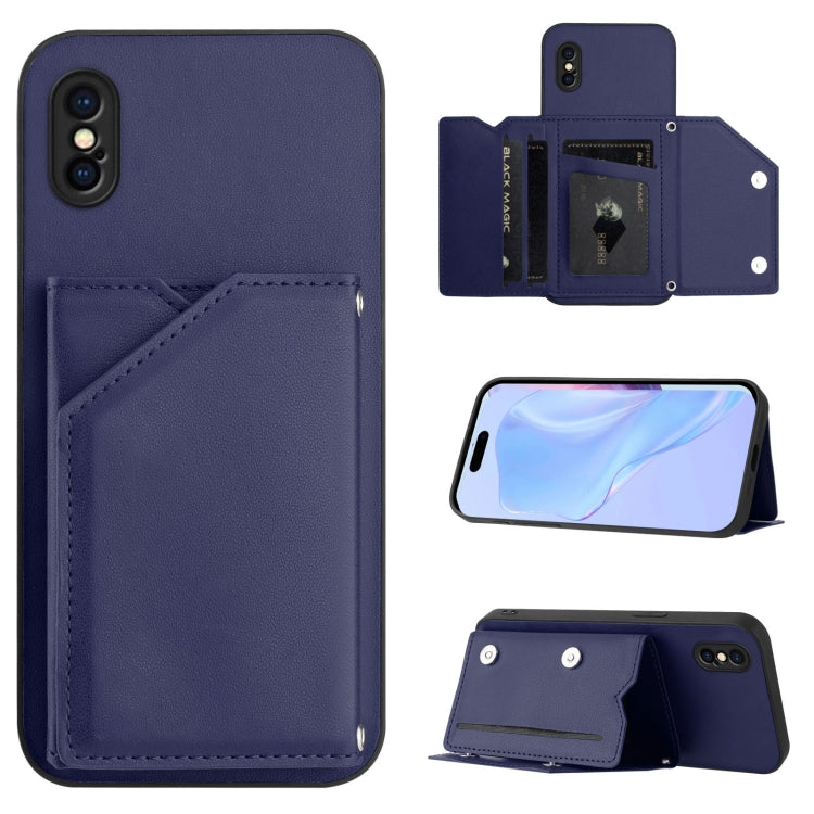 Skin Feel Four Card Slots Phone Case with Wrist Strap, For iPhone 12 mini, For iPhone 11 Pro Max, For iPhone 11, For iPhone 11 Pro, For iPhone X / XS