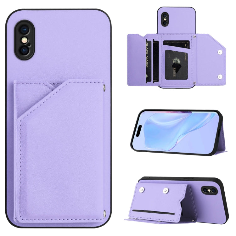 Skin Feel Four Card Slots Phone Case with Wrist Strap, For iPhone 12 mini, For iPhone 11 Pro Max, For iPhone 11, For iPhone 11 Pro, For iPhone X / XS