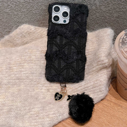 W-texture Plush PU Hybrid PC Phone Case with Doll Keychain, For iPhone 16 Pro Max, For iPhone 16 Pro, For iPhone 16 Plus, For iPhone 16, For iPhone 15 Pro Max, For iPhone 15 Pro, For iPhone 15 Plus, For iPhone 15, For iPhone 14 Plus, For iPhone 14