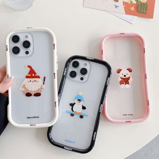 Christmas Pattern Colorful PC Frame TPU Clear Phone Case, For iPhone 16 Pro Max, For iPhone 16 Pro, For iPhone 16, For iPhone 15 Pro Max, For iPhone 15 Pro, For iPhone 15, For iPhone 14, For iPhone 14 Pro, For iPhone 14 Pro Max, For iPhone 13 Pro Max