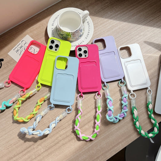 Dopamine Card Slot Phone Case with Lanyard, For iPhone 15 Pro, For iPhone 15 Plus, For iPhone 15, For iPhone 14 Plus, For iPhone 14