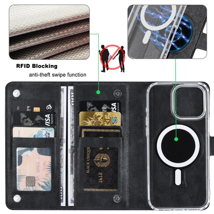 ViLi GVS-C Series MagSafe Magnetic RFID Leather Flip Phone Case, For iPhone 16 Pro Max, For iPhone 16 Pro, For iPhone 16 Plus, For iPhone 16, For iPhone 15 Pro Max, For iPhone 15 Pro, For iPhone 15 Plus, For iPhone 15