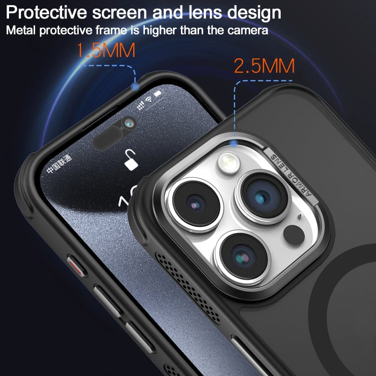 Hardware Side Cooling Skin Feel Frosted Metal Lens Frame MagSafe Phone Case, For iPhone 15 Pro Max, For iPhone 15 Pro, For iPhone 15 Plus, For iPhone 15