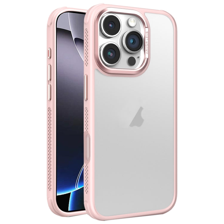 Hardware Side Cooling Skin Feel Frosted Metal Lens Frame Phone Case, For iPhone 16 Pro Max, For iPhone 16 Pro, For iPhone 16 Plus, For iPhone 16