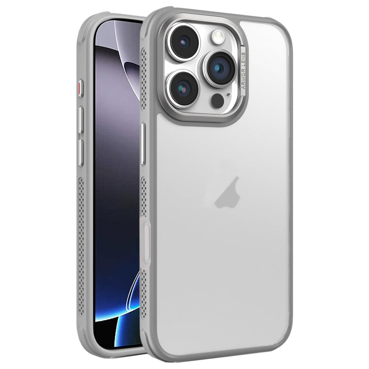 Hardware Side Cooling Skin Feel Frosted Metal Lens Frame Phone Case, For iPhone 16 Pro Max, For iPhone 16 Pro, For iPhone 16 Plus, For iPhone 16