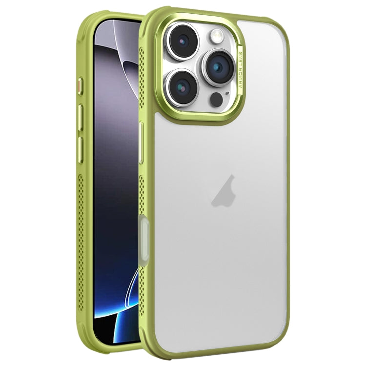 Hardware Side Cooling Skin Feel Frosted Metal Lens Frame Phone Case, For iPhone 16 Pro Max, For iPhone 16 Pro, For iPhone 16 Plus, For iPhone 16