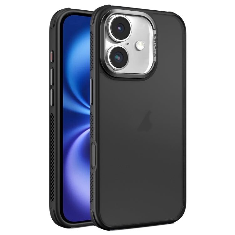 Hardware Side Cooling Skin Feel Frosted Metal Lens Frame Phone Case, For iPhone 16 Pro Max, For iPhone 16 Pro, For iPhone 16 Plus, For iPhone 16