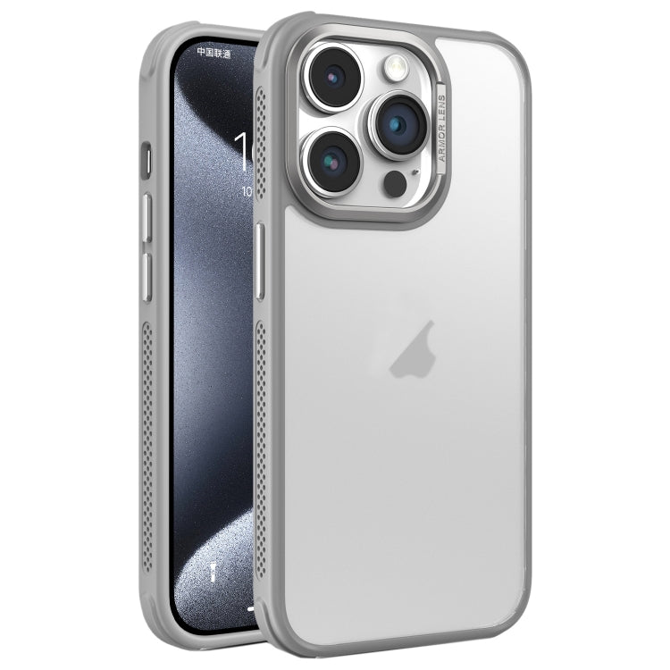 Hardware Side Cooling Skin Feel Frosted Metal Lens Frame Phone Case, For iPhone 15 Pro Max, For iPhone 15 Pro, For iPhone 15 Plus, For iPhone 15