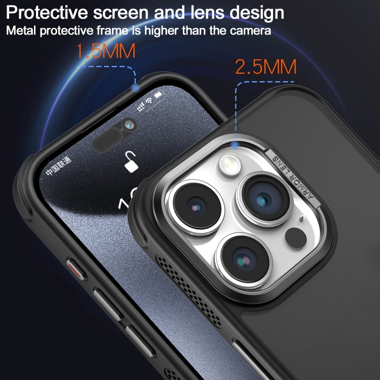 Hardware Side Cooling Skin Feel Frosted Metal Lens Frame Phone Case, For iPhone 15 Pro Max, For iPhone 15 Pro, For iPhone 15 Plus, For iPhone 15