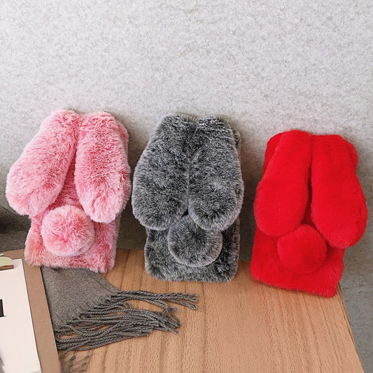 3D Cute Long-eared Rabbit Plush Full Coverage Phone Case, For iPhone 14 Pro Max, For iPhone 13 Pro Max, For iPhone 13 Pro, For iPhone 13, For iPhone 13 mini, For iPhone 12, For iPhone 12 Pro Max, For iPhone 12 Pro, For iPhone 12 mini