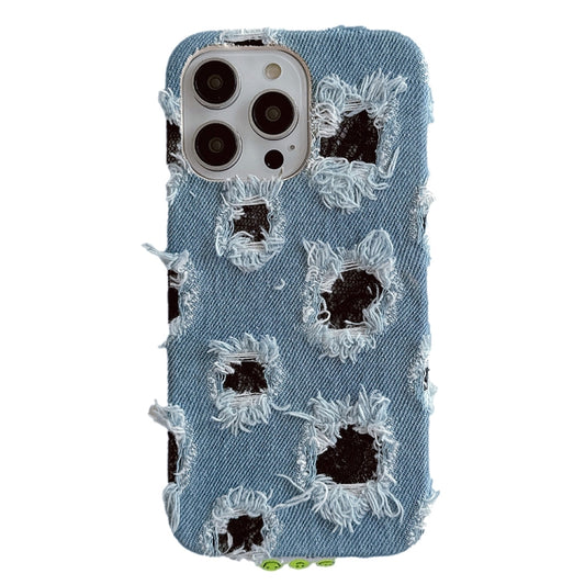 Creative Multi-hole Black Lace Denim PU Phone Case, For iPhone 16 Pro Max, For iPhone 16 Pro, For iPhone 16 Plus, For iPhone 16, For iPhone 15 Pro Max, For iPhone 15 Pro, For iPhone 15 Plus, For iPhone 15, For iPhone 14 Plus, For iPhone 14