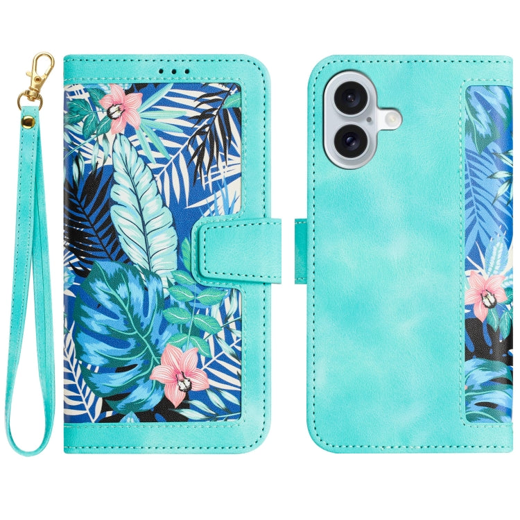 Floral Pattern Leather Phone Case with Lanyard, For iPhone 16 Pro Max, For iPhone 16 Pro, For iPhone 16 Plus, For iPhone 16, iPhone 16e