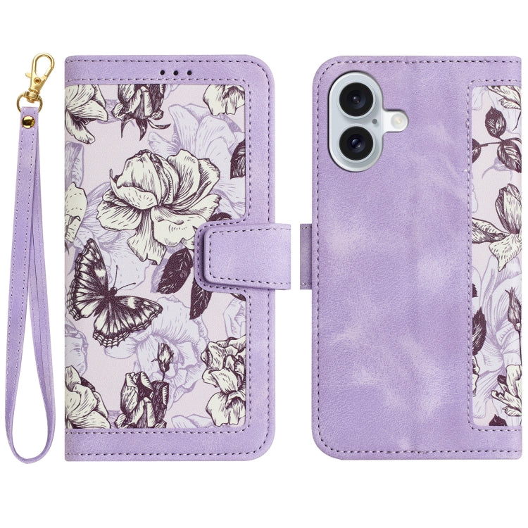 Floral Pattern Leather Phone Case with Lanyard, For iPhone 16 Pro Max, For iPhone 16 Pro, For iPhone 16 Plus, For iPhone 16, iPhone 16e