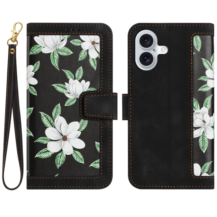 Floral Pattern Leather Phone Case with Lanyard, For iPhone 16 Pro Max, For iPhone 16 Pro, For iPhone 16 Plus, For iPhone 16, iPhone 16e