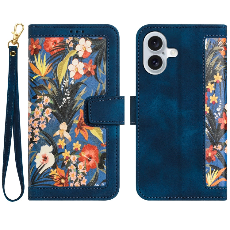 Floral Pattern Leather Phone Case with Lanyard, For iPhone 16 Pro Max, For iPhone 16 Pro, For iPhone 16 Plus, For iPhone 16, iPhone 16e